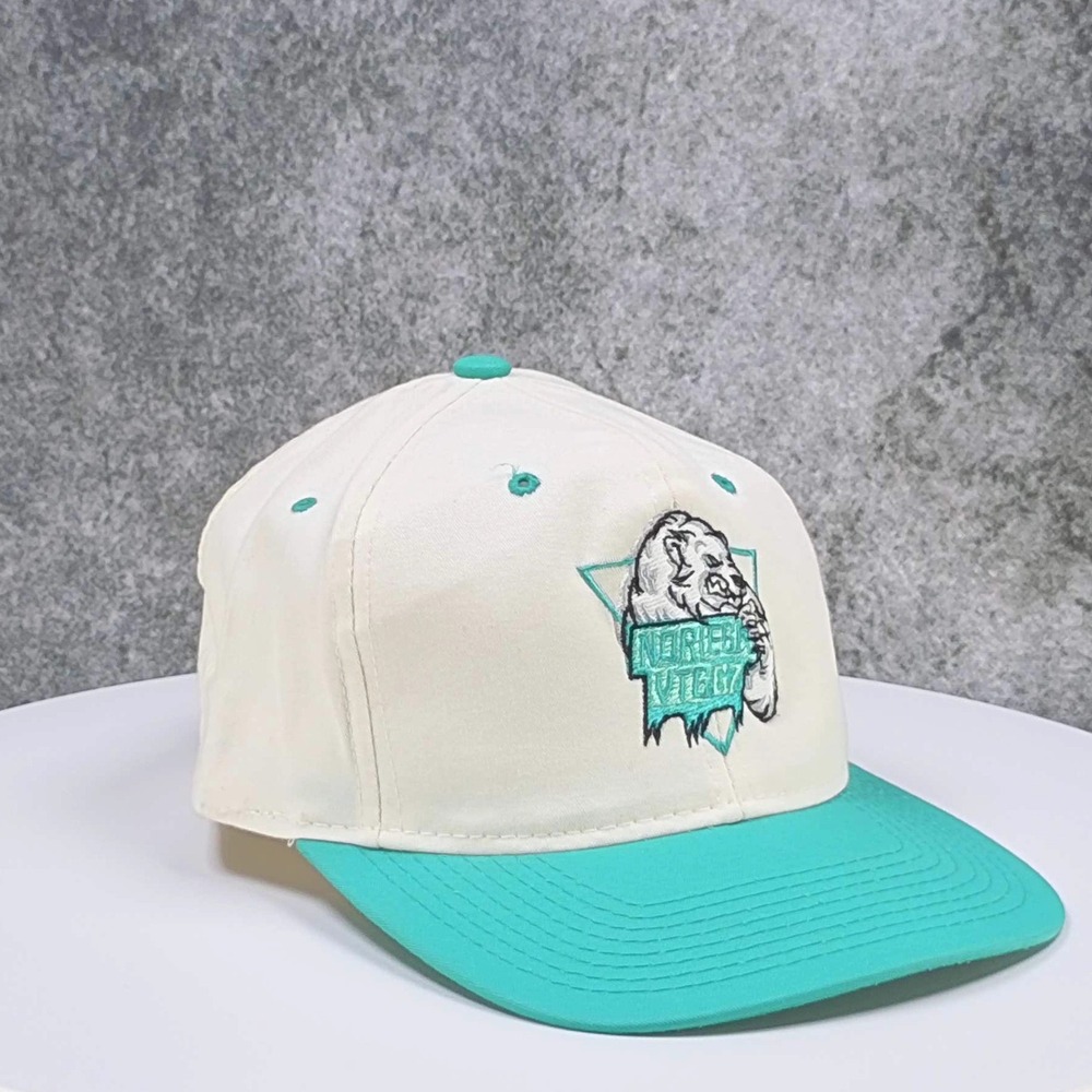 Vintage‎ Hat Yupoong Bear What Bear? Embroidered Snapback Cap Cream Turquoise